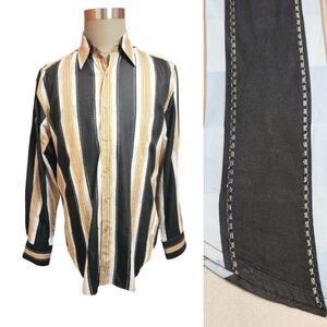 Robert Graham Wide Stripe Button Front Shirt Yellow Black Large